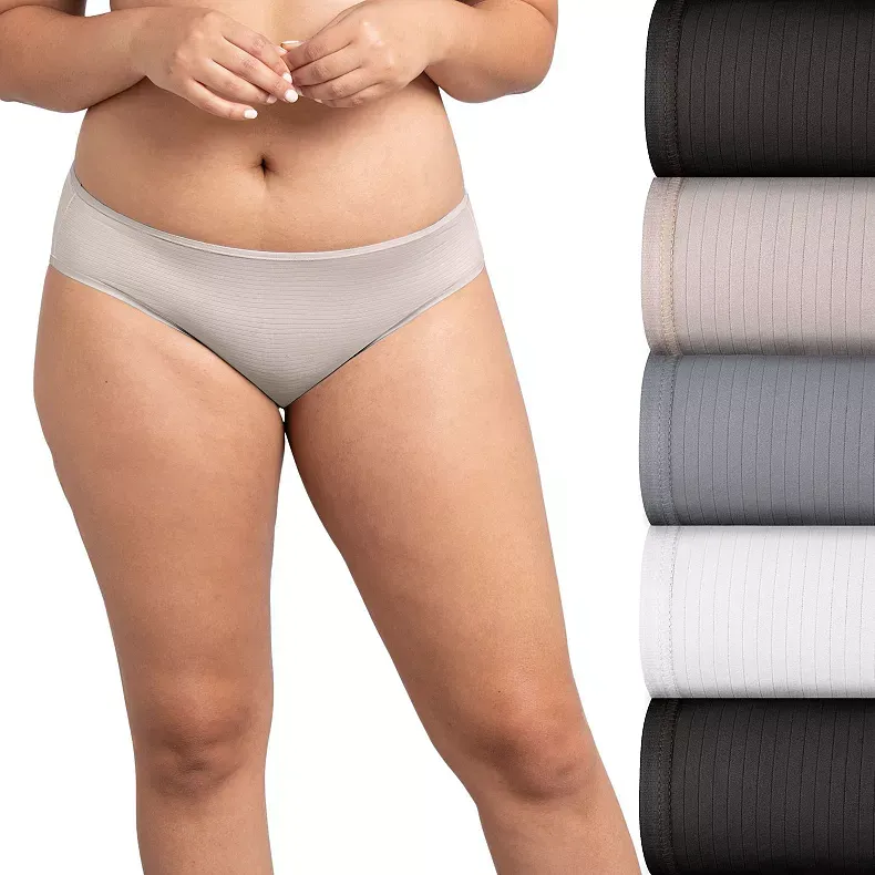 Womens Fruit of the Loom  Breathable Self stripes Bikini Panties 5 Pack