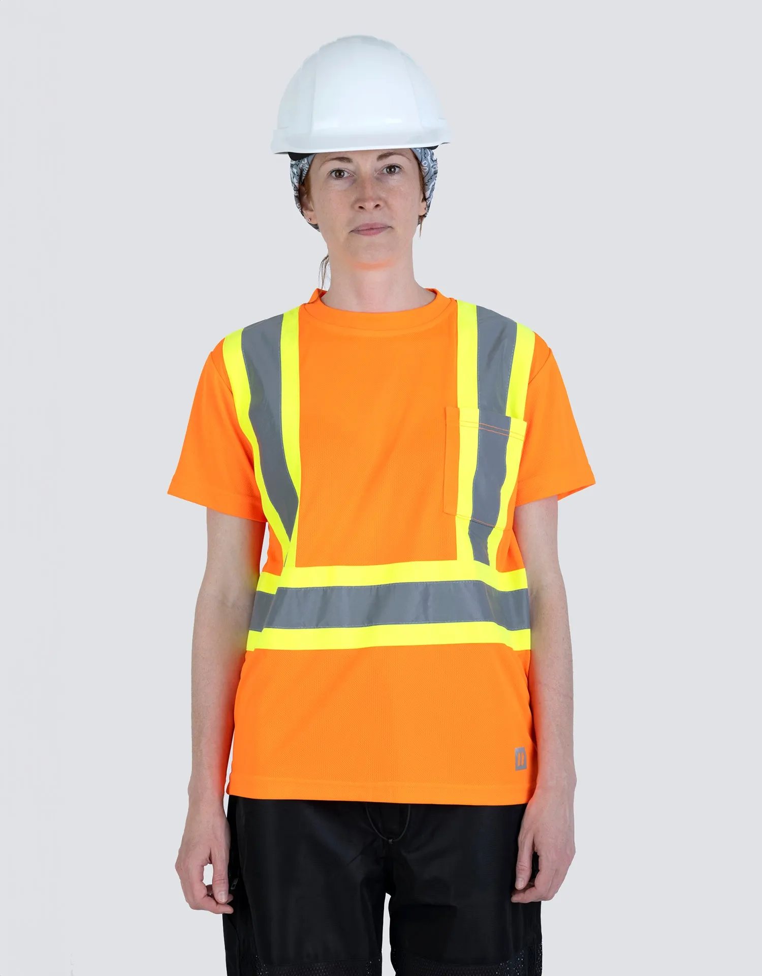 Women's Hi Vis Crew Neck Short Sleeve Safety Tee Shirt with Chest Pocket