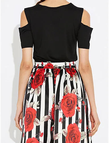 Women's Holiday Cotton Two Piece Dress - Striped Floral Print Maxi
