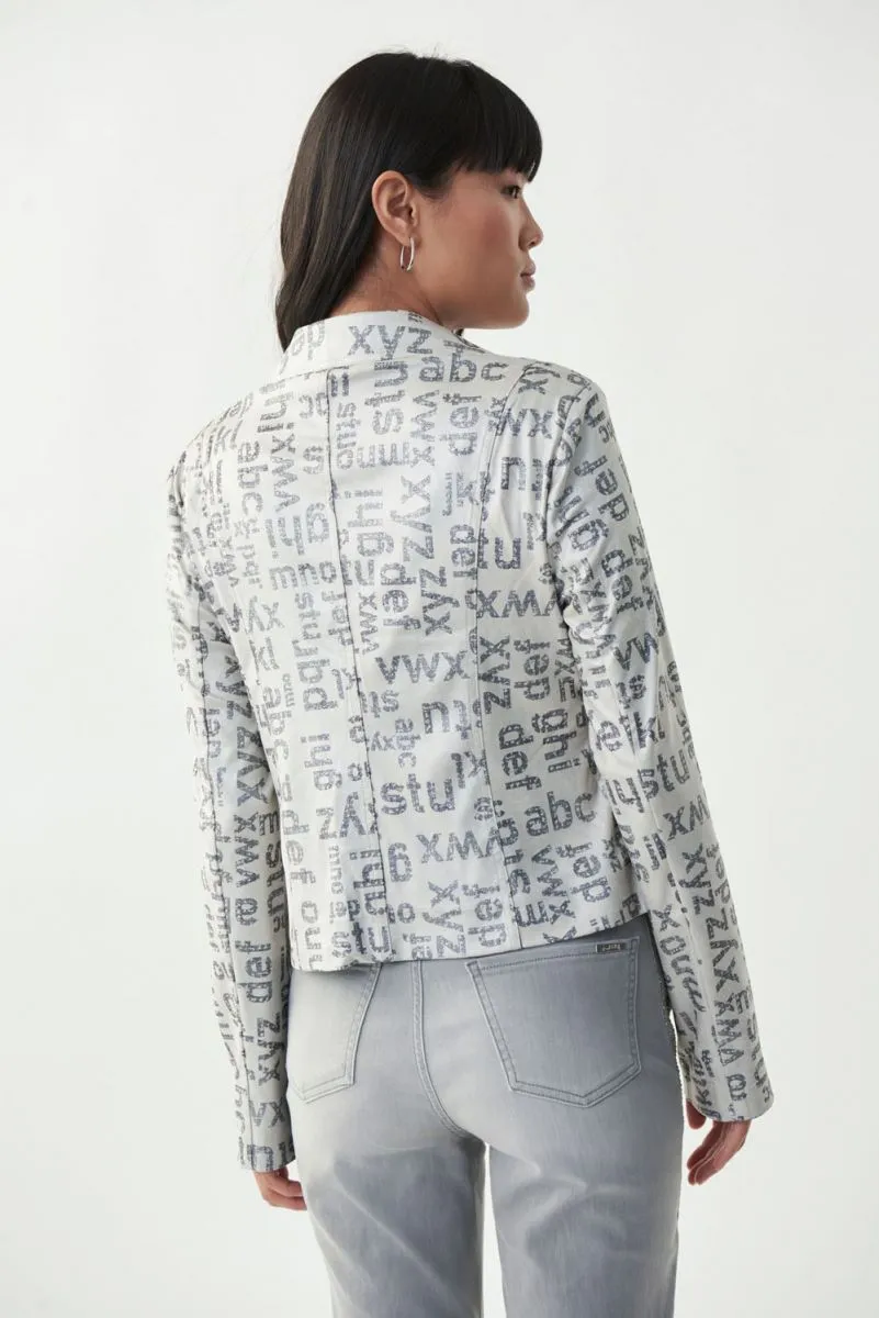 Women's Joseph Ribkoff | Alphabet Printed Moto Jacket | Champagne