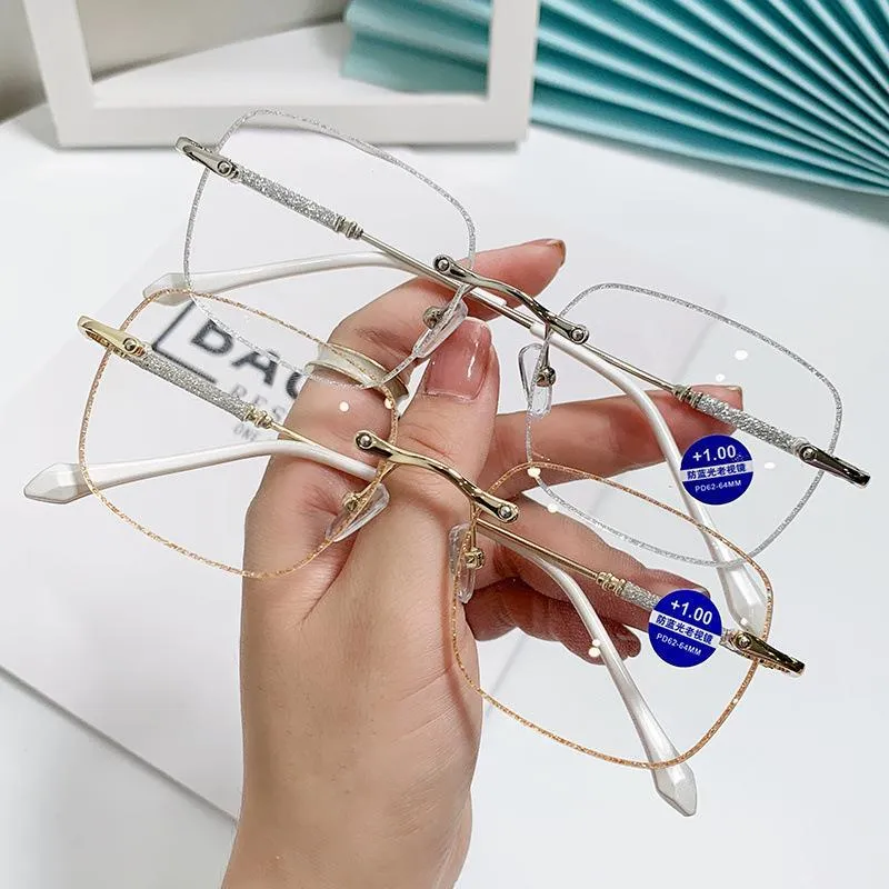 WOMEN'S LARGE FRAME DIAMOND RIMLESS ANTI-BLUE LIGHT PRESBYOPIA GLASSES