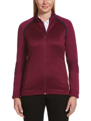 Womens Midweight Mixed Media Full Zip Sweater