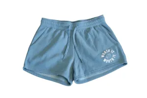 Women's Misty Blue WORTH IT Circle Sweatshorts