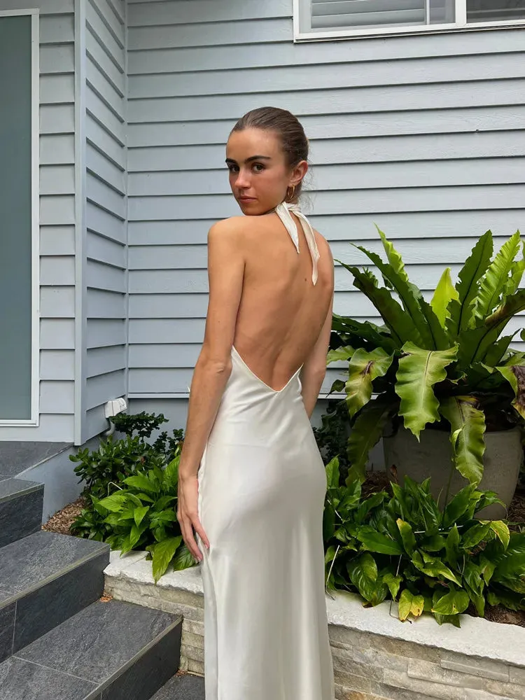 Women's Party Sexy Chest Wrap Backless Bandage Halter Long Dress Clubwear Evening Elegant Satin Dresses