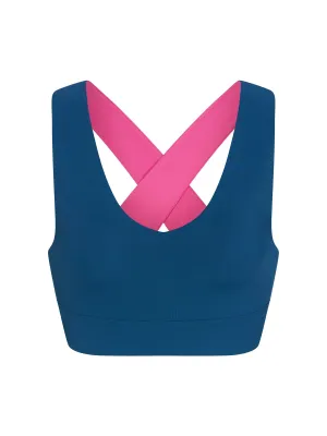 WOMEN'S PB5-STAR X-OVER BACK SPORTS BRA | ASTRAL BLUE / PINK