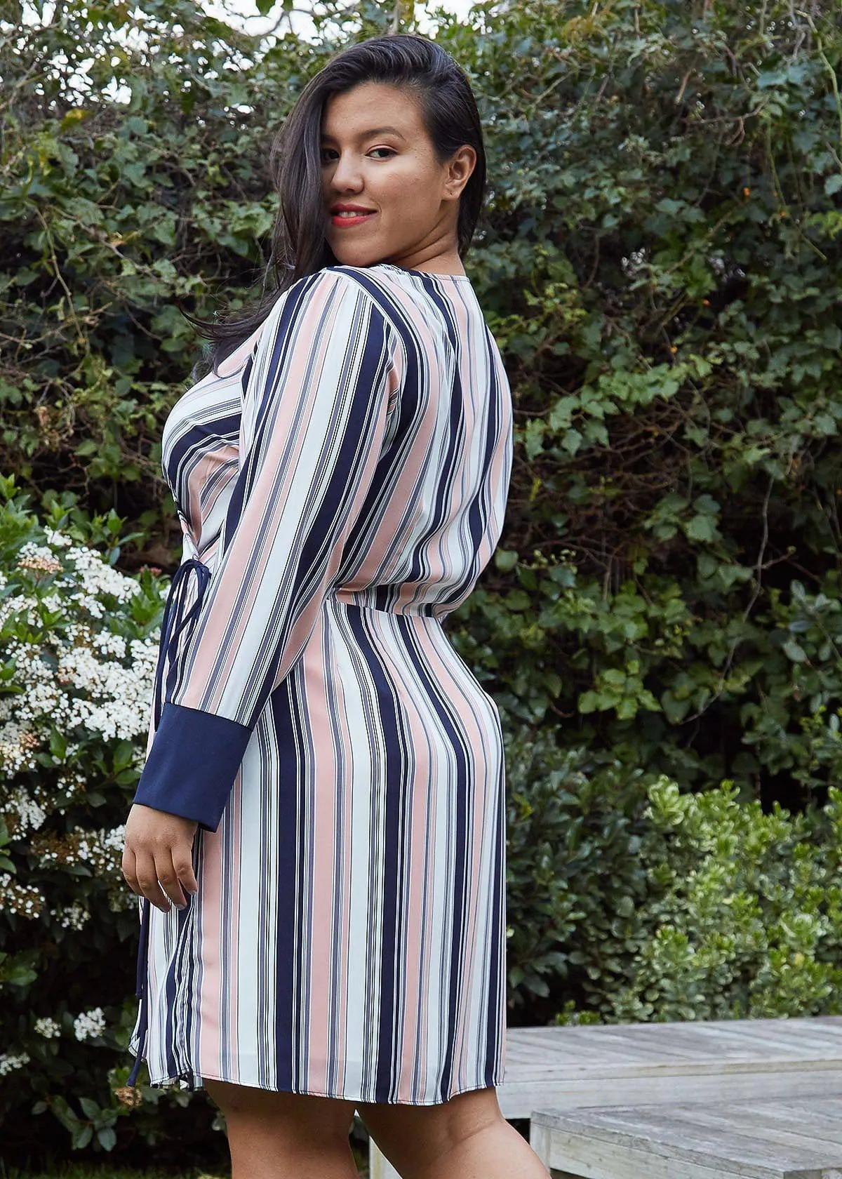 Women's Plus Size Printed Wrap Dress With Cuff Binding in Multi