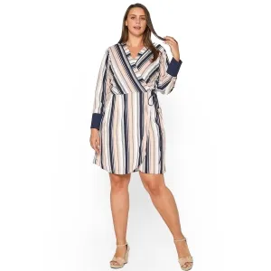 Women's Plus Size Printed Wrap Dress With Cuff Binding in Multi