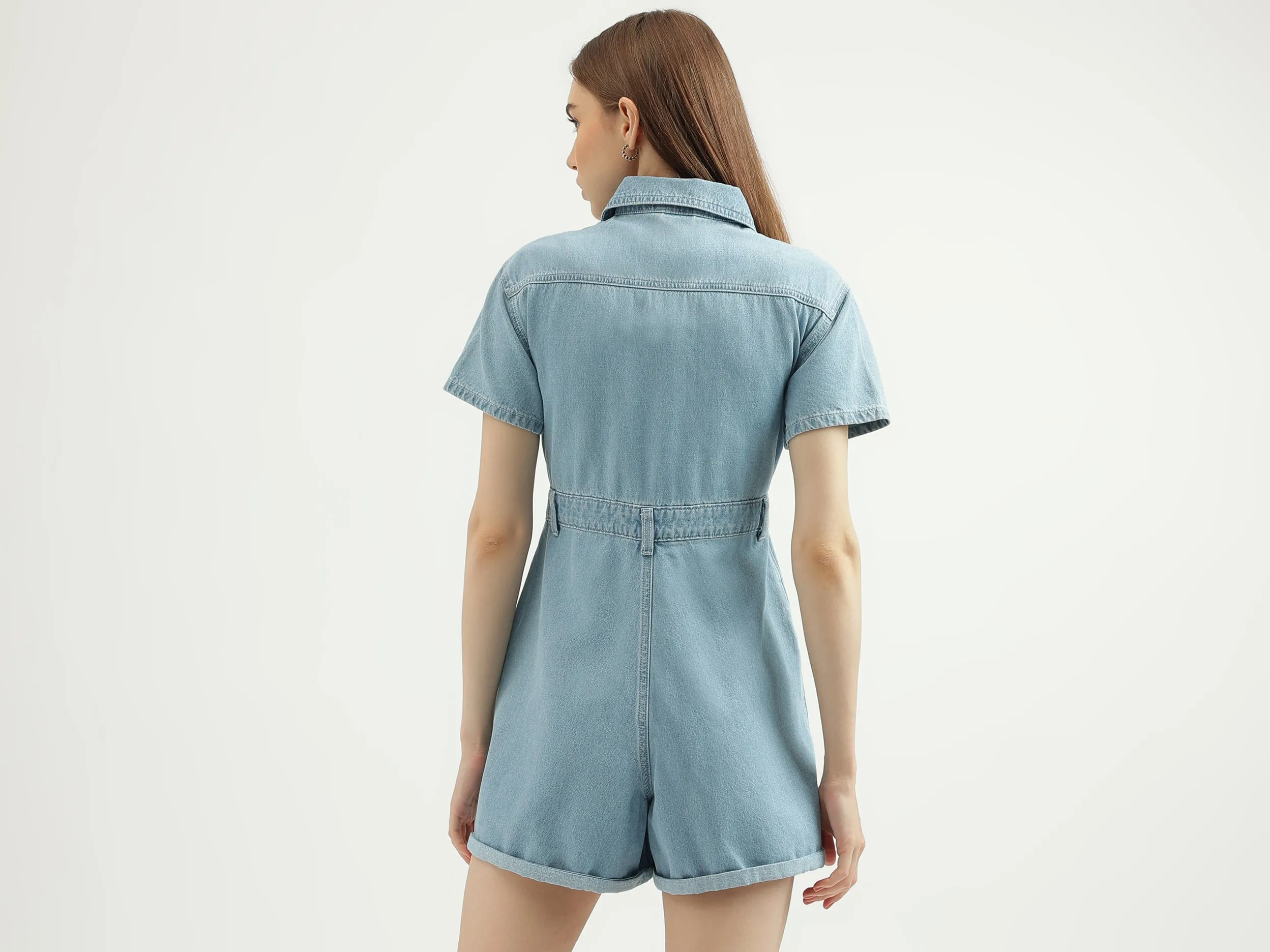Women's Regular Fit Spread Collar Solid Romper