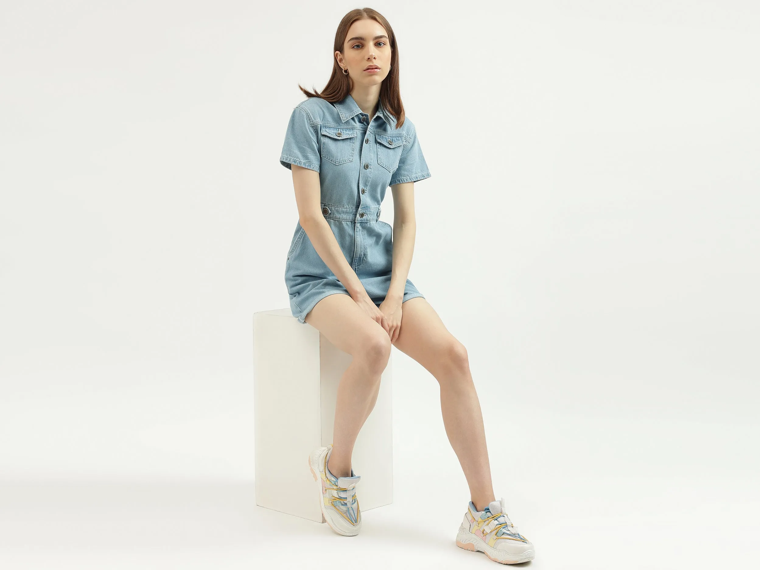 Women's Regular Fit Spread Collar Solid Romper