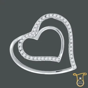Women's Round CZ Double Heart Pendant in Sterling Silver