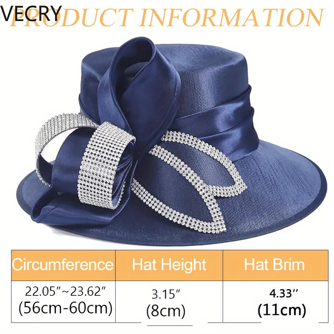 Women's Satin Church Derby Hat with Rhinestones – Elegant Headwear for Special Occasions