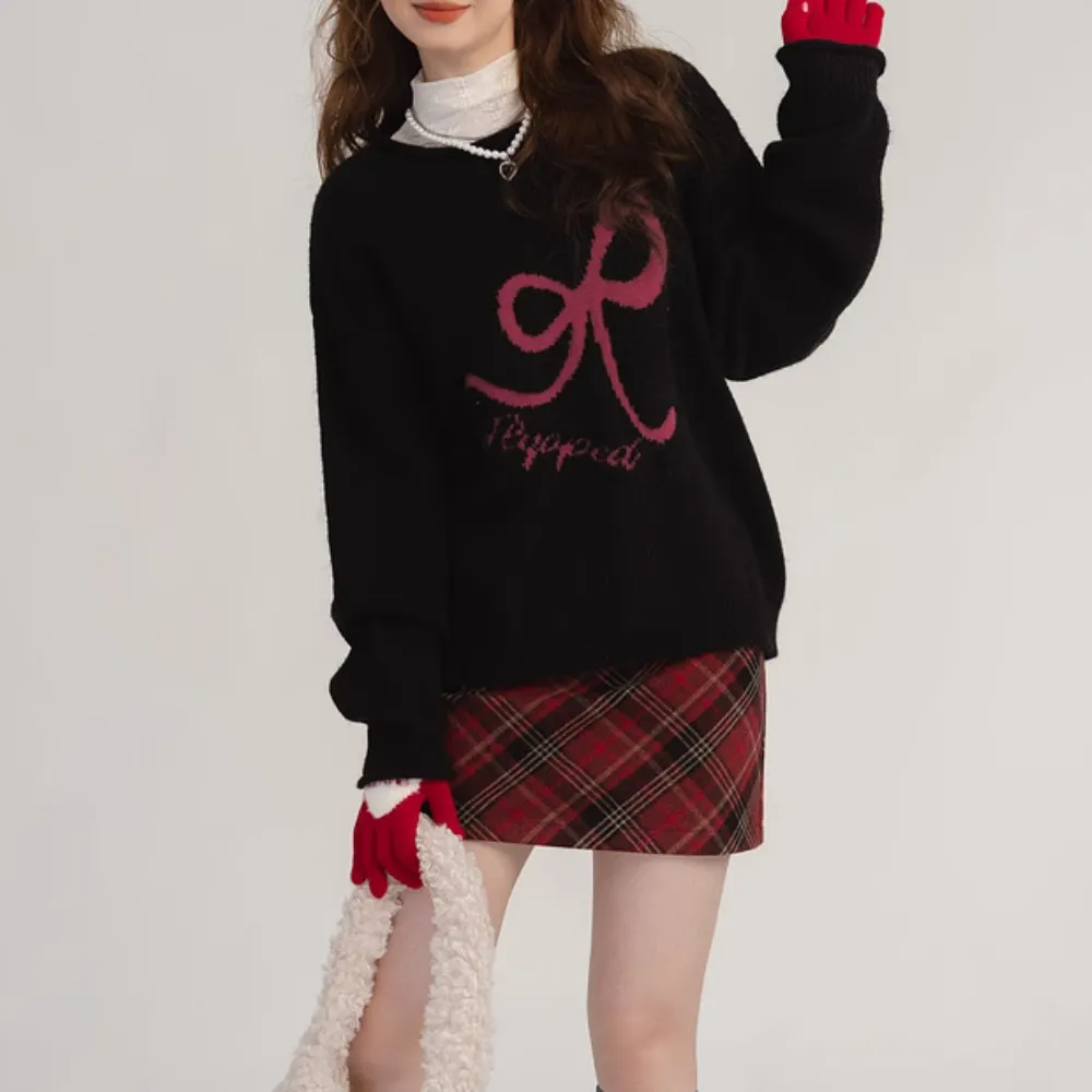 Women's Simple Bow Print Sweater