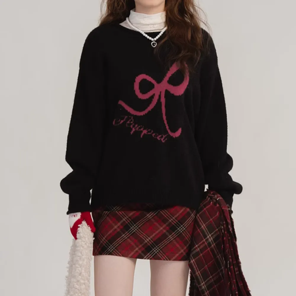 Women's Simple Bow Print Sweater