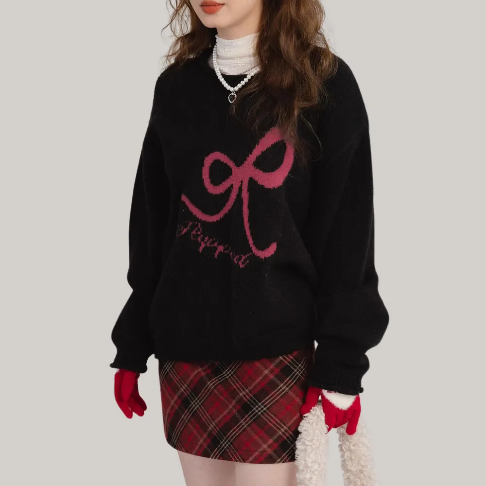 Women's Simple Bow Print Sweater