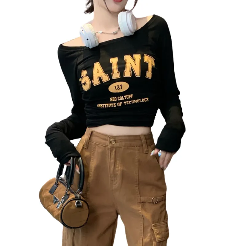 Women's Simple Letter Print Long Sleeve Shirt