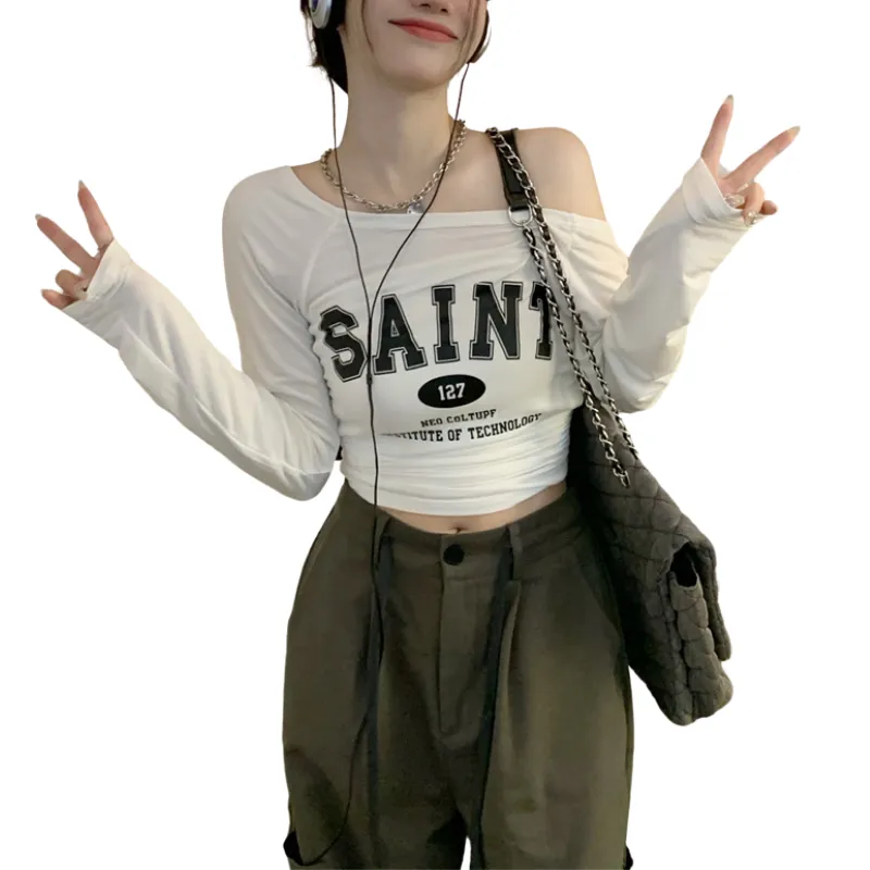 Women's Simple Letter Print Long Sleeve Shirt