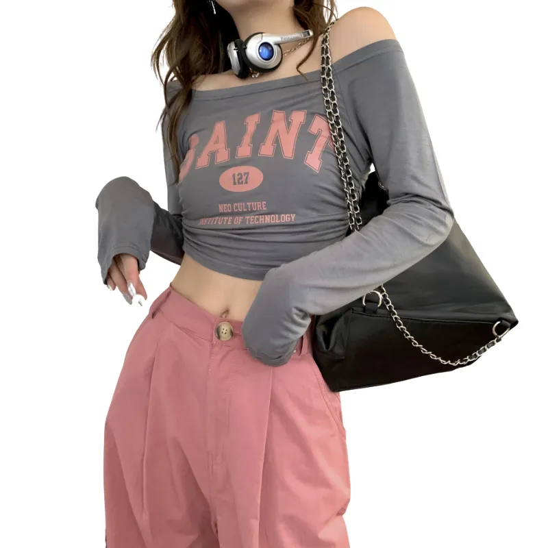 Women's Simple Letter Print Long Sleeve Shirt