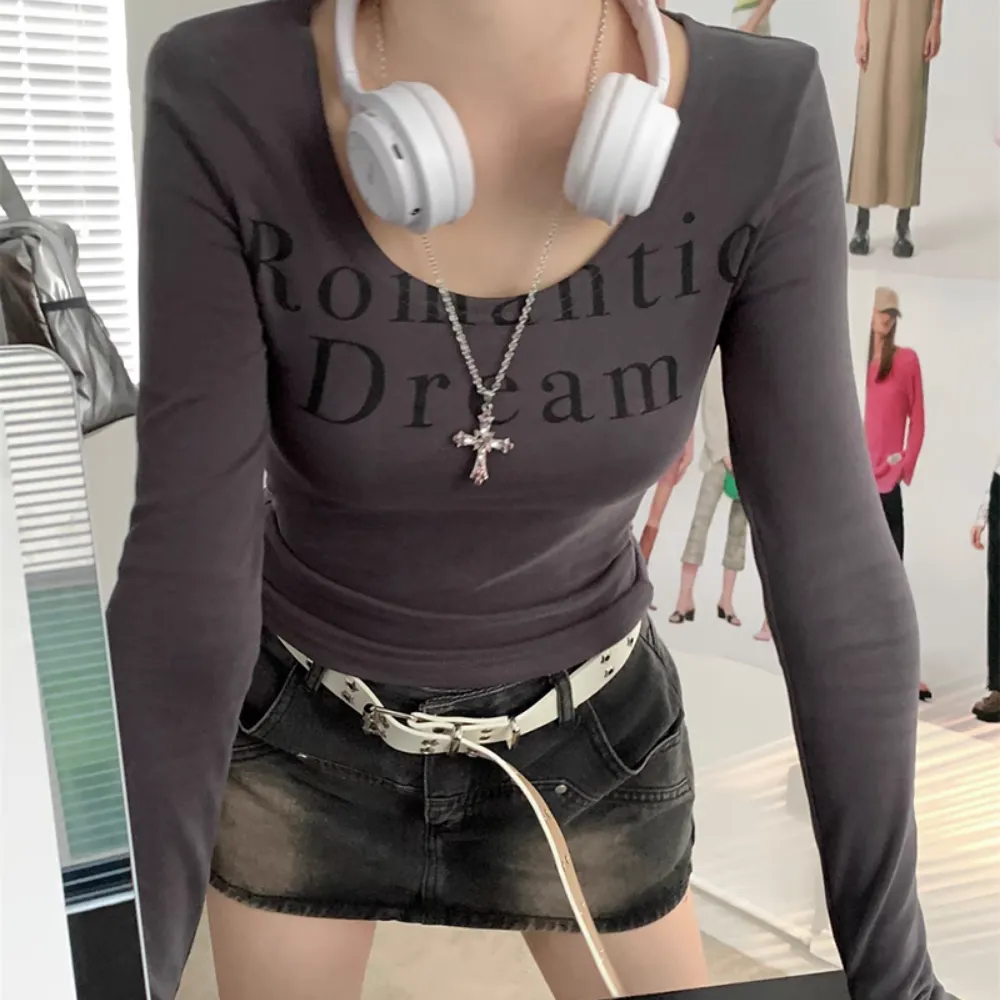 Women's Simple Letter Slim Long Sleeve