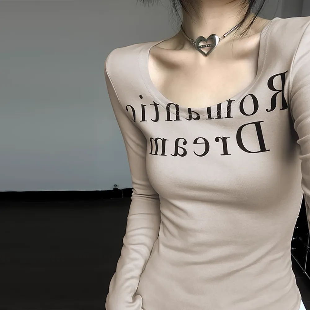 Women's Simple Letter Slim Long Sleeve