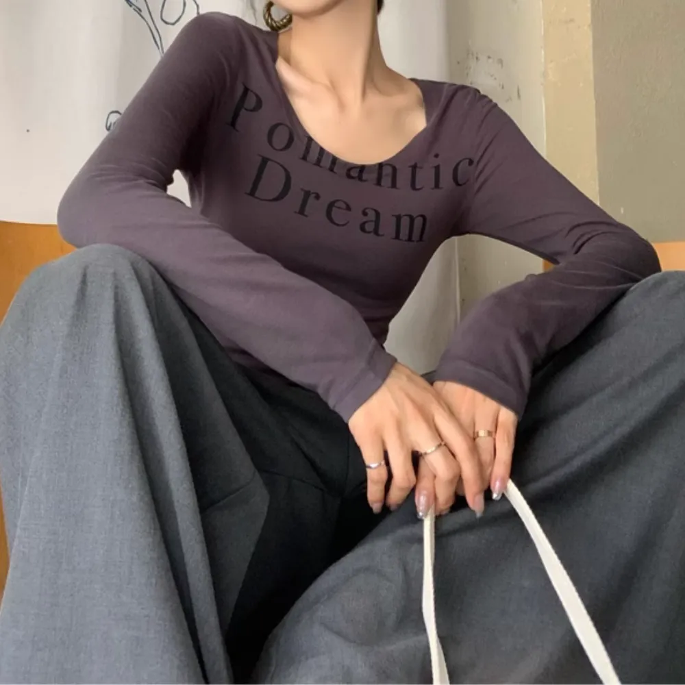 Women's Simple Letter Slim Long Sleeve