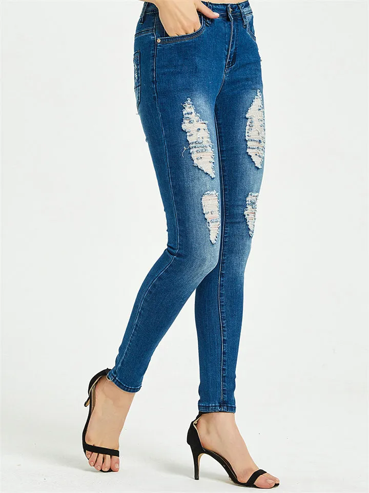 Women's Simple Style Slim Fit Breathable Stretchy Denim Jeans