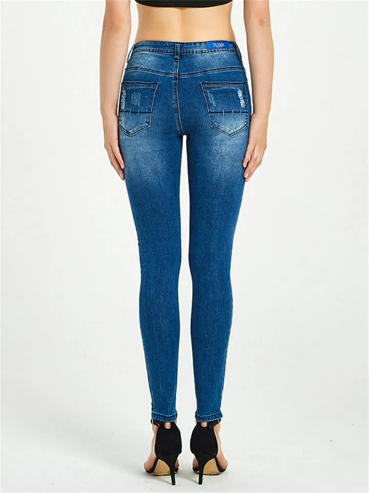 Women's Simple Style Slim Fit Breathable Stretchy Denim Jeans