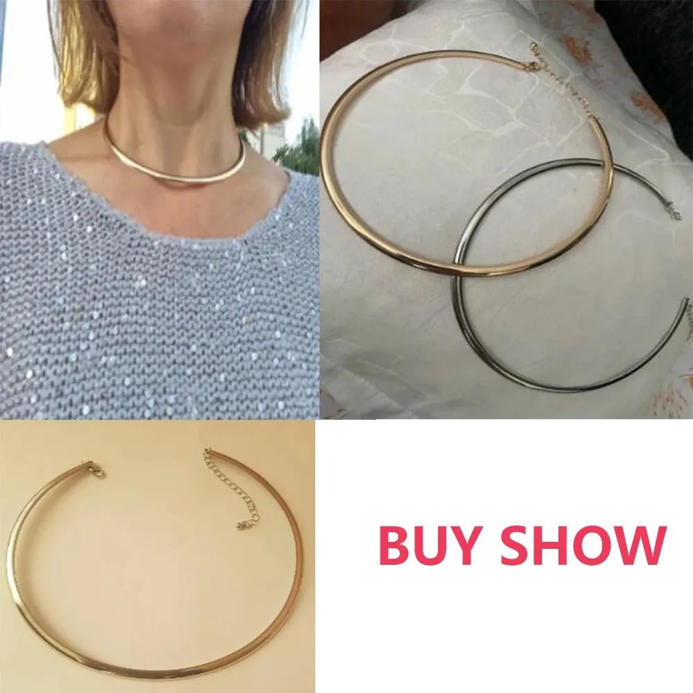 Women's Smooth Metal Round Choker Necklace Simple Gold Collar Necklace Party Jewelry Gift for Her