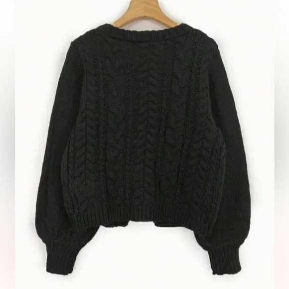 Women's Solid Black Long Sleeve Tie Front Sweater Cardigan Size Large N…