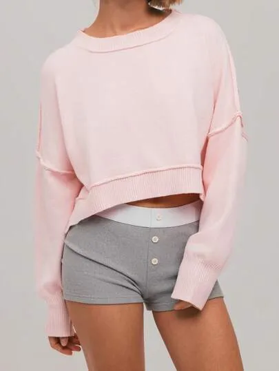 Women's Solid Crew Neck Long Sleeve Casual Minimalist Sweater