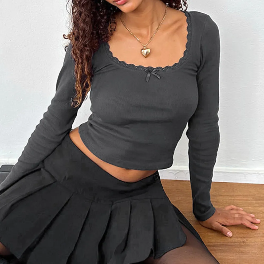 Women's Spliced U Neck Long Sleeve