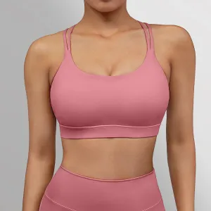 Women's Sports Yoga Bra Crop Top - Breathable Push-Up Shockproof Workout Top