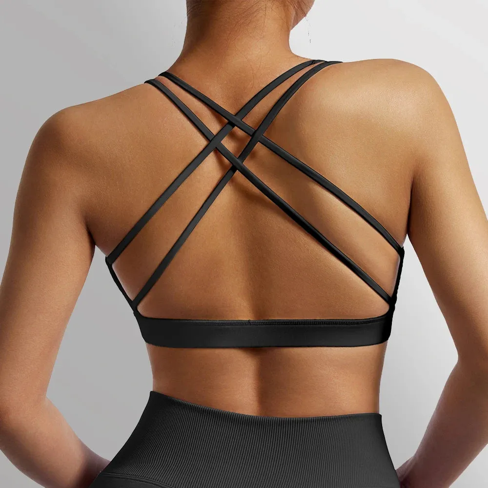 Women's Sports Yoga Bra Crop Top - Breathable Push-Up Shockproof Workout Top