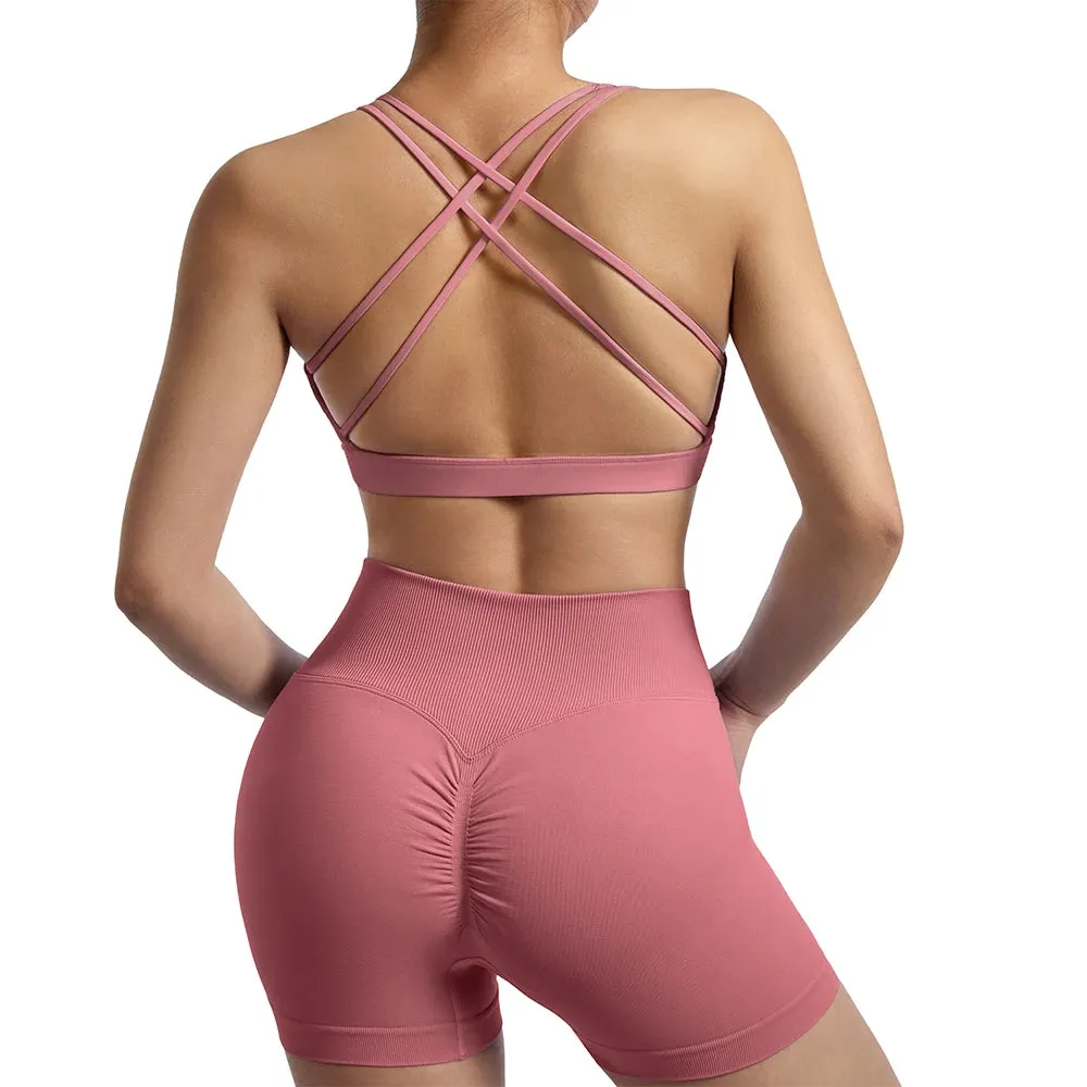 Women's Sports Yoga Bra Crop Top - Breathable Push-Up Shockproof Workout Top