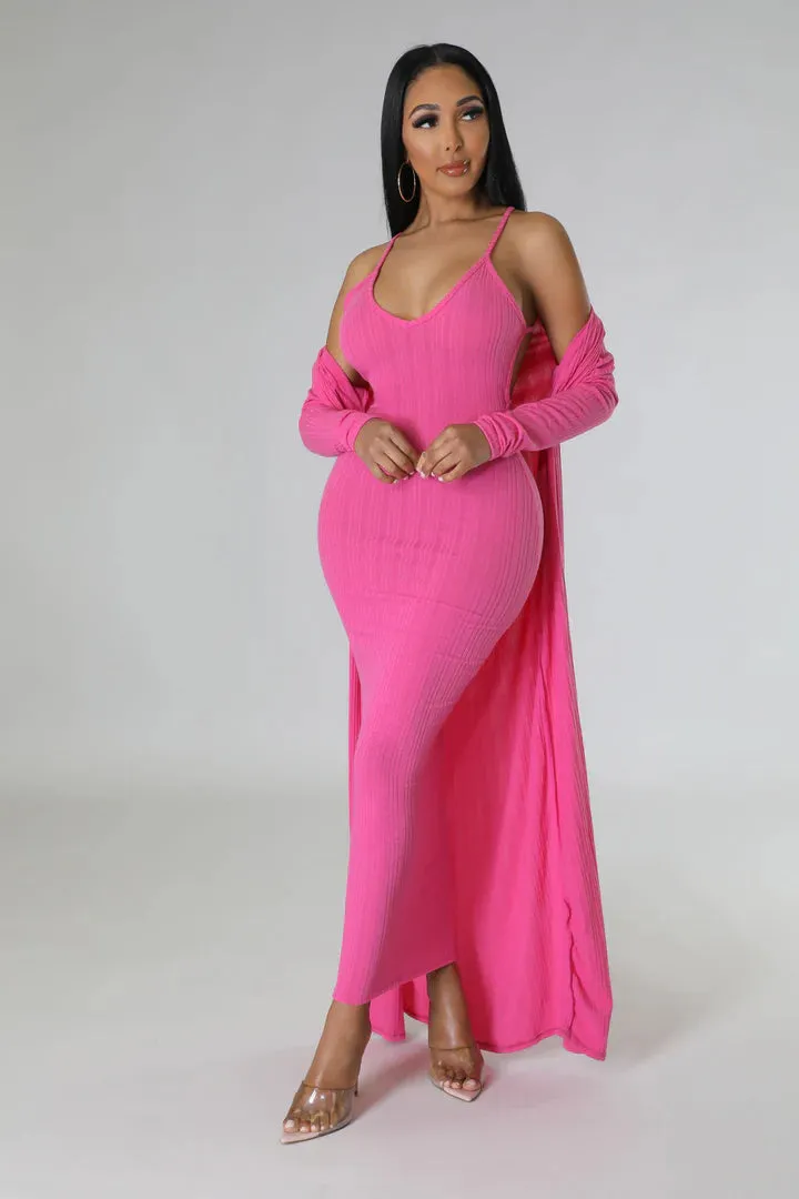 Women's Stretch X Back Long Cardigan Maxi Dress Set