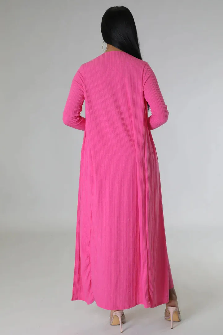 Women's Stretch X Back Long Cardigan Maxi Dress Set
