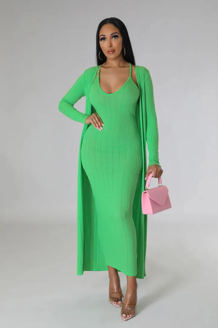 Women's Stretch X Back Long Cardigan Maxi Dress Set