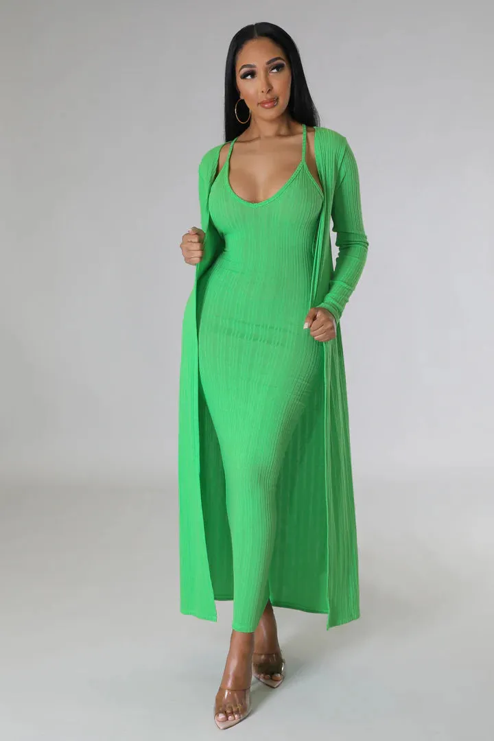 Women's Stretch X Back Long Cardigan Maxi Dress Set
