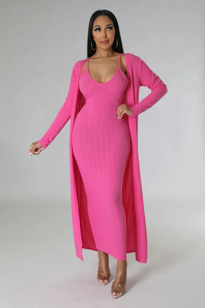 Women's Stretch X Back Long Cardigan Maxi Dress Set