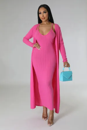 Women's Stretch X Back Long Cardigan Maxi Dress Set