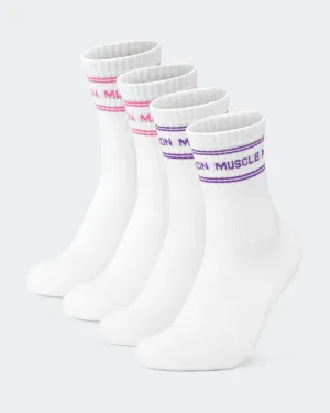 Womens Stripe Crew Sock (2x Pack) - Hollywood Pink/ Viola