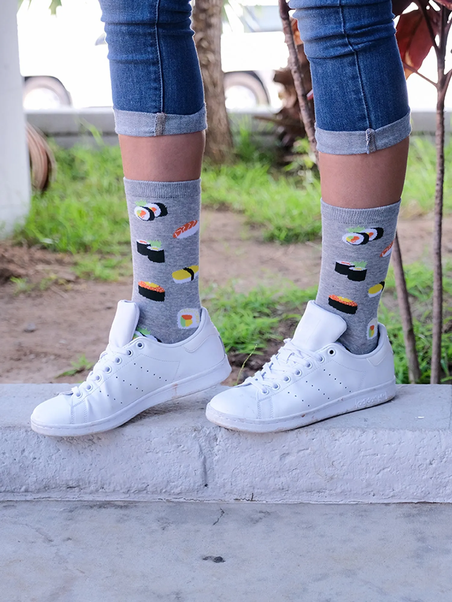 Women's Sushi & Sashimi Socks All-Over Print Gray Novelty Fun Food