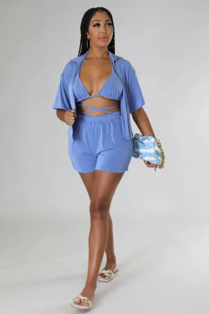Women's Triangle Top High Waisted Summer Three Piece Short Set