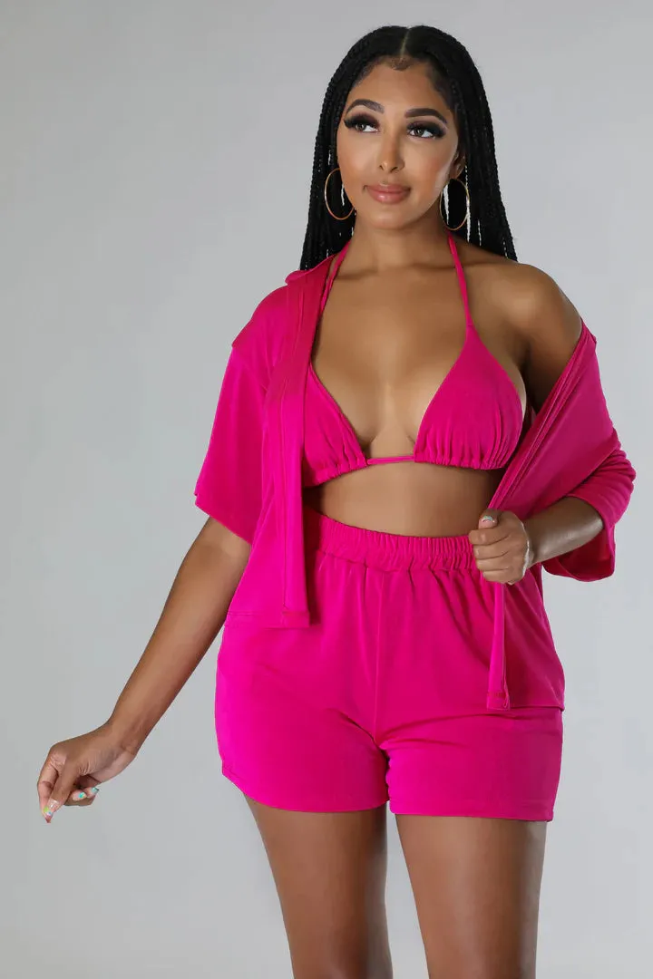 Women's Triangle Top High Waisted Summer Three Piece Short Set