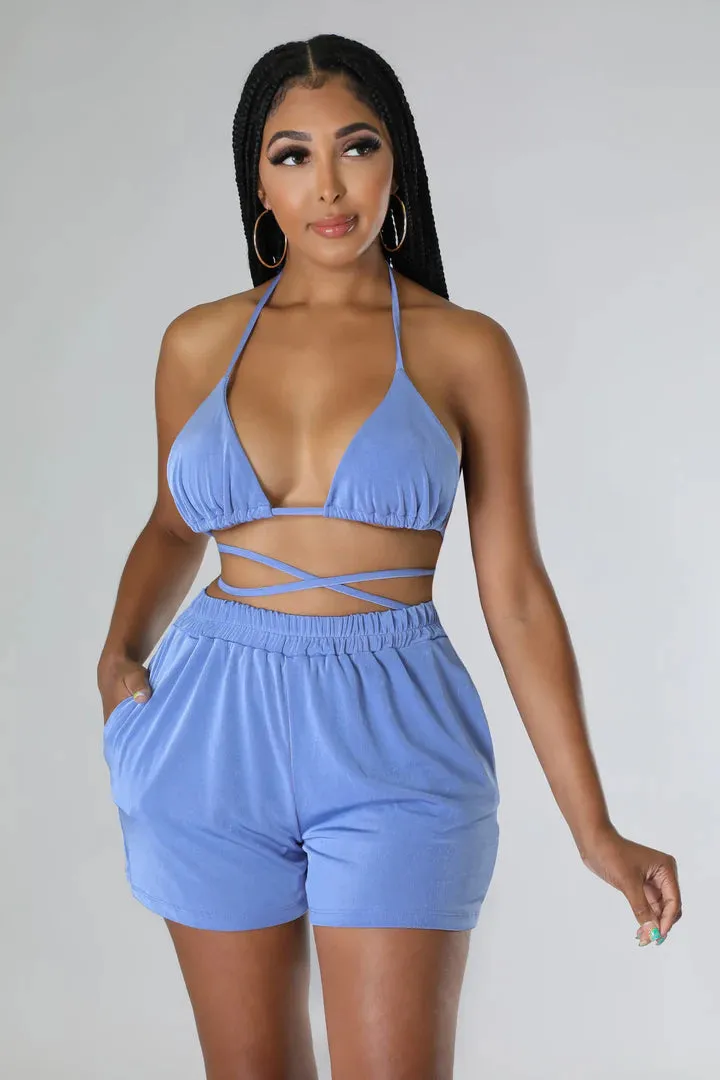 Women's Triangle Top High Waisted Summer Three Piece Short Set