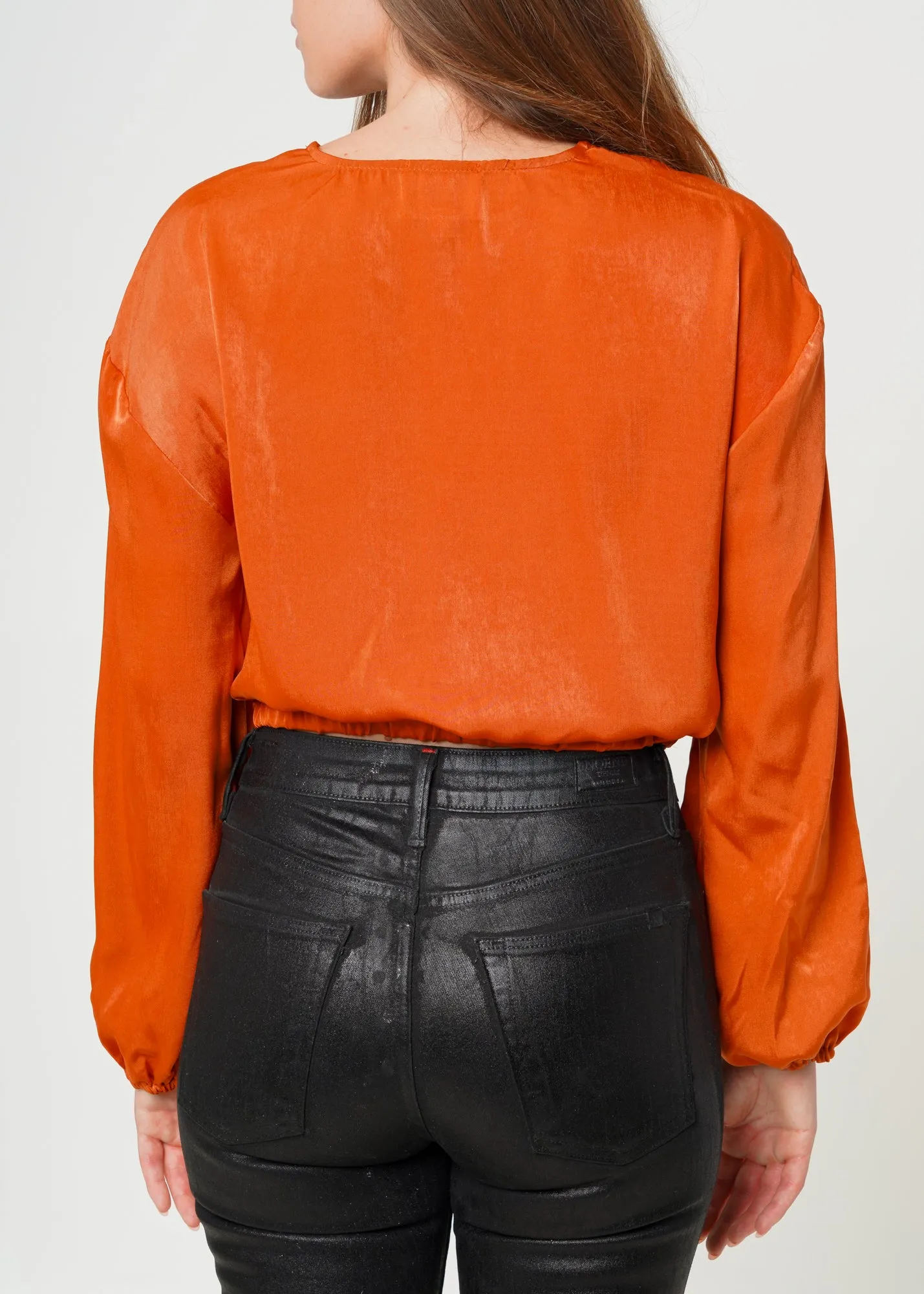 Women's Twist Front Cropped Washed Satin Top