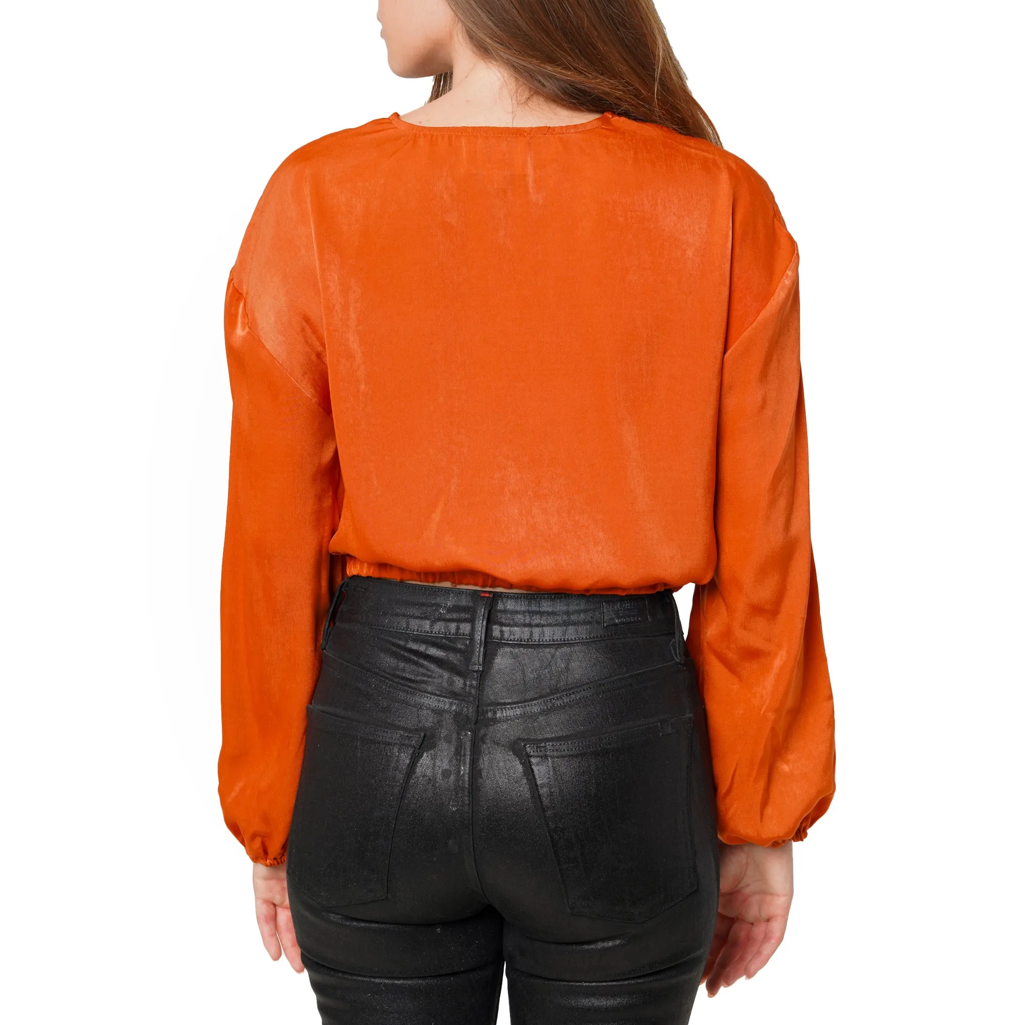 Women's Twist Front Cropped Washed Satin Top