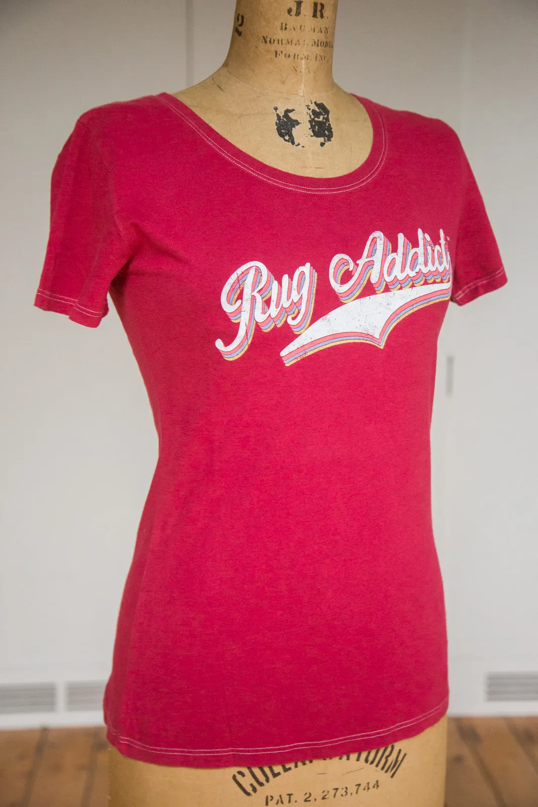 Women's Watermelon Retro Letter Fine Scoop Neck T-Shirt (Contrast Stitch)