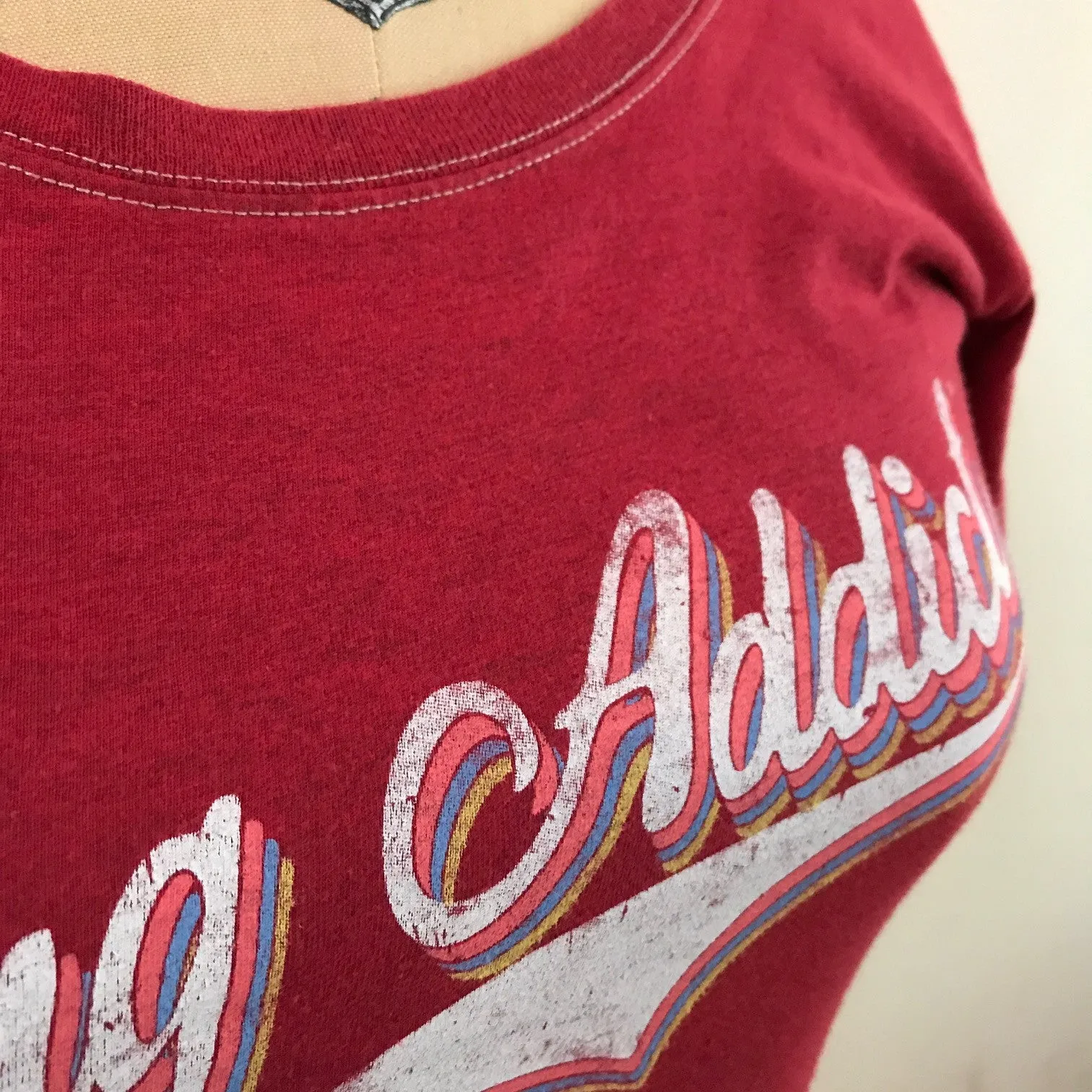 Women's Watermelon Retro Letter Fine Scoop Neck T-Shirt (Contrast Stitch)