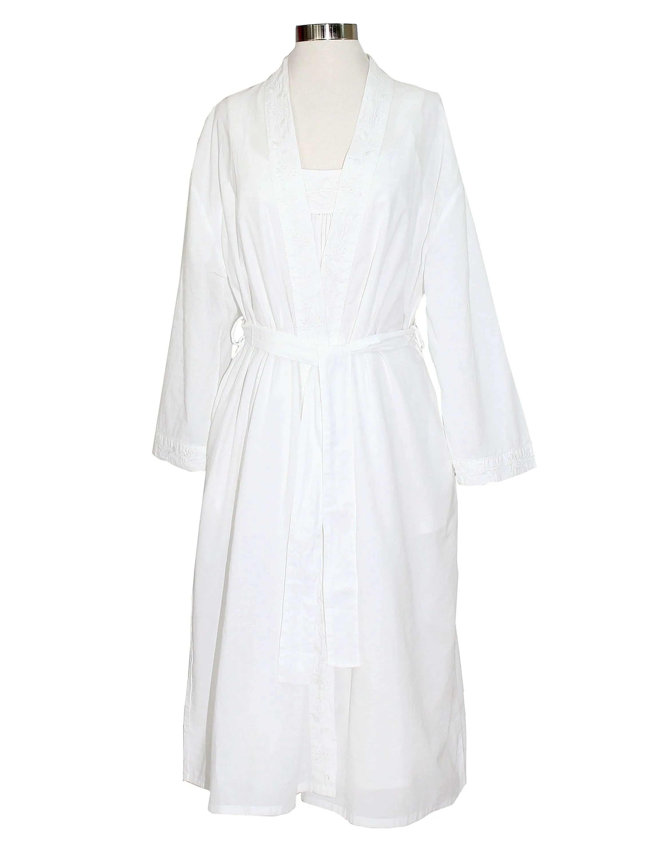 Women's White Cotton Nightgown and Robe Set