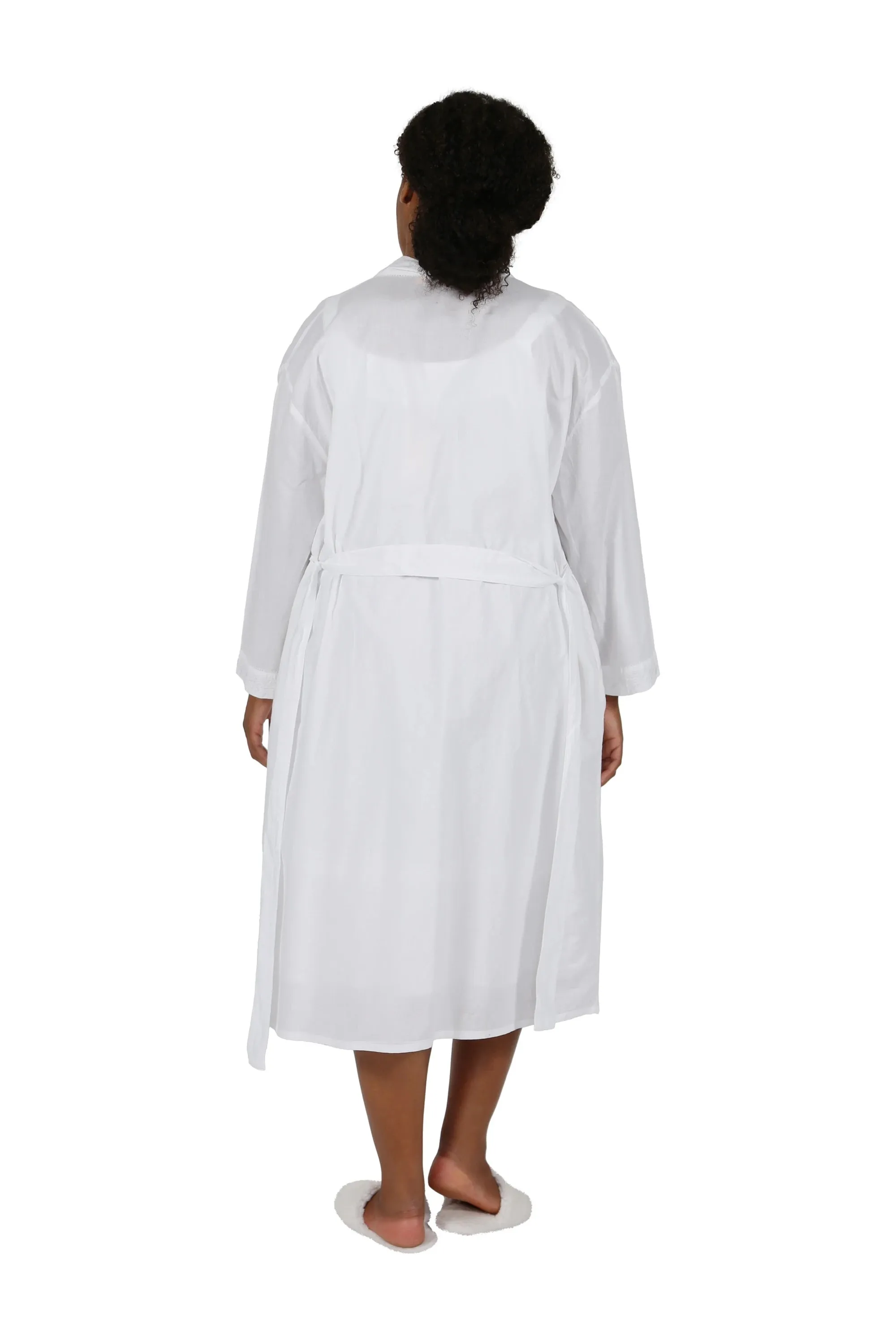 Women's White Cotton Nightgown and Robe Set